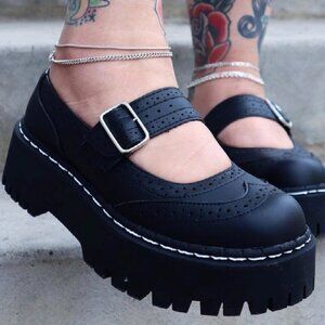 TUK Footwear Black Double Decker Mary Jane Leather platform women's shoes sz 7